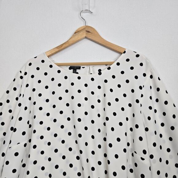 Talbots Side Tie Dot Print Top Sz 3X White Black Polka Dot 3/4 Sleeve READ - Picture 2 of 14